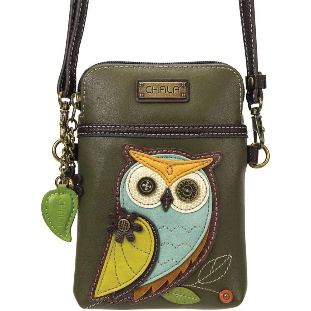 Owl A Faux Leather Crossbody Bag Womens Olive Compact Multi-Use